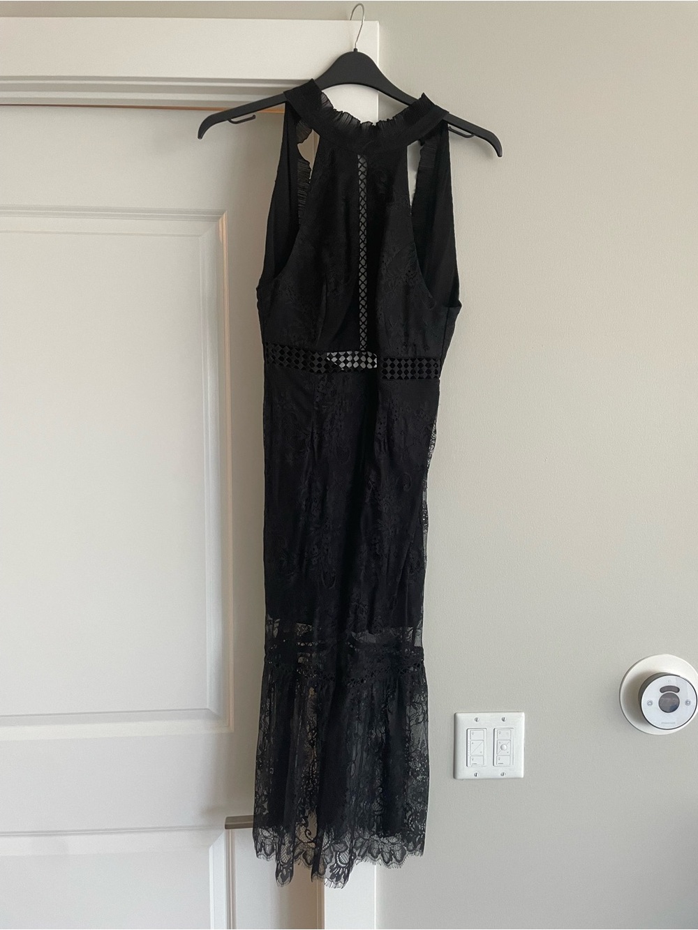 Essentials Black Lace Halter Midi Dress